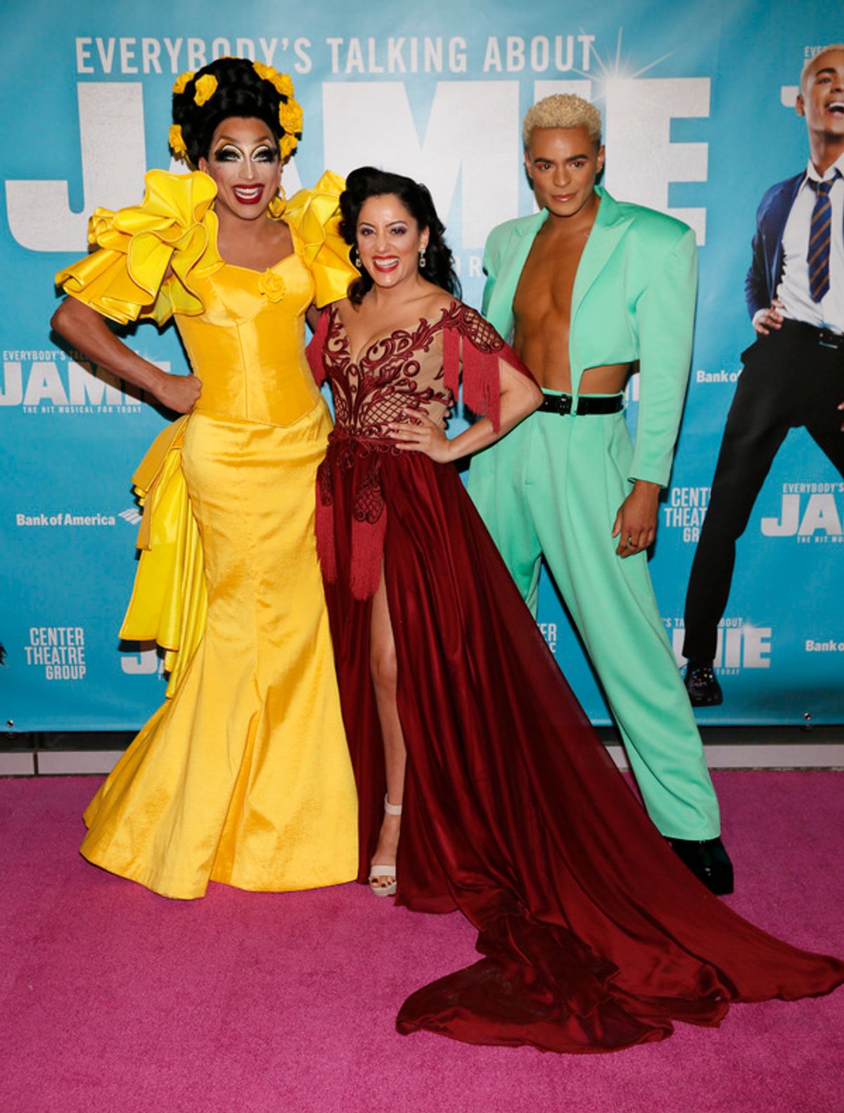 From left, cast members Bianca Del Rio, Hiba Elchikhe and Layton Williams arrive before the North American premiere of the West End hit musical “Everybody’s Talking About Jamie” at Center Theatre Group/Ahmanson Theatre on January 21, 2022, in Los Angeles, California.  (Photo by Ryan Miller/Capture Imaging) at 