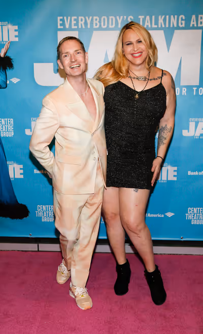 From left, composer Dan Gillespie Sells and actor Shakina Nayfack arrive before the N Photo