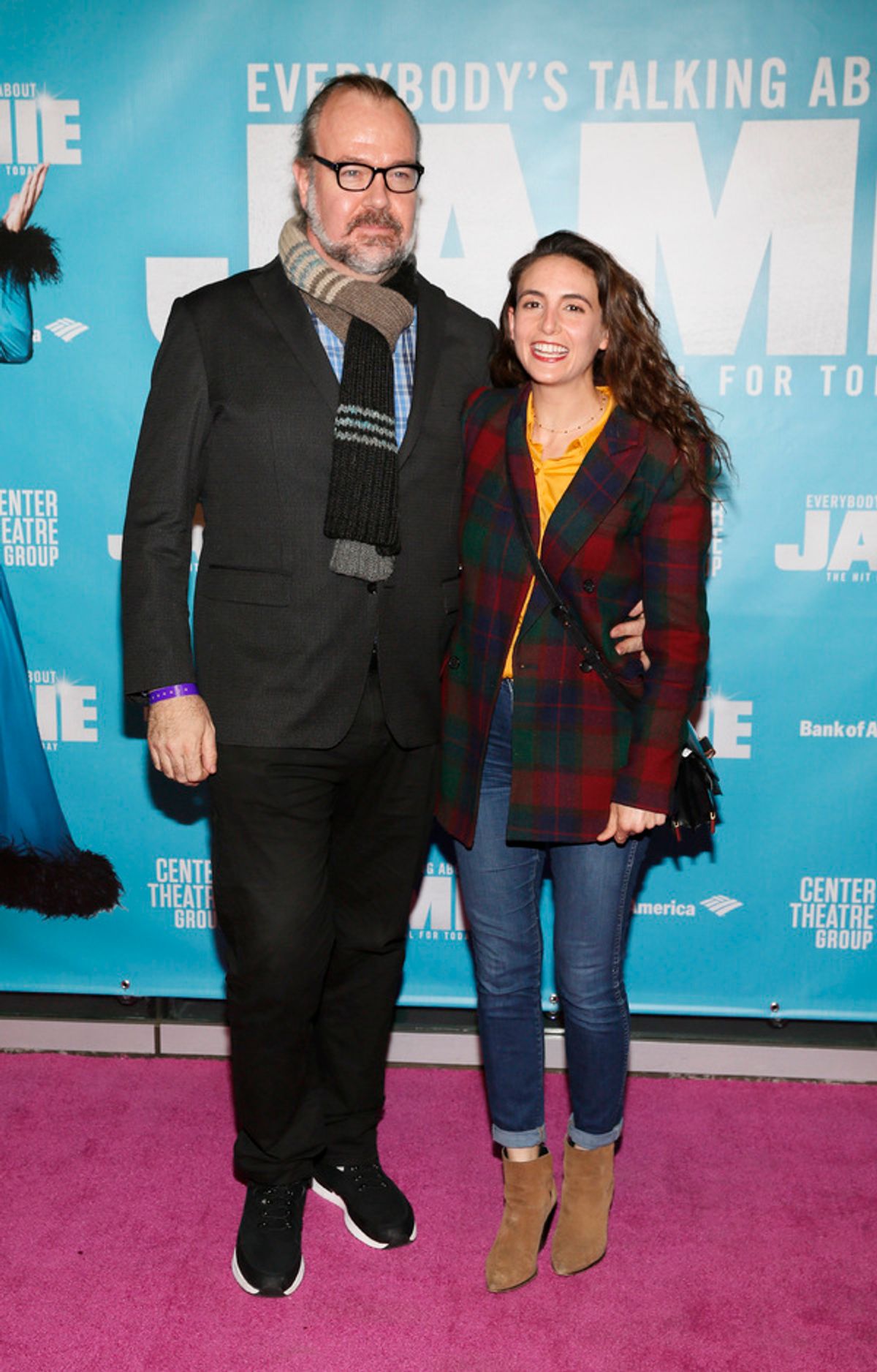 From left, actor Rob Nagle and friend arrive before the North American premiere of the West End hit musical “Everybody’s Talking About Jamie” at Center Theatre Group/Ahmanson Theatre on January 21, 2022, in Los Angeles, California.  (Photo by Ryan Miller/Capture Imaging) at 