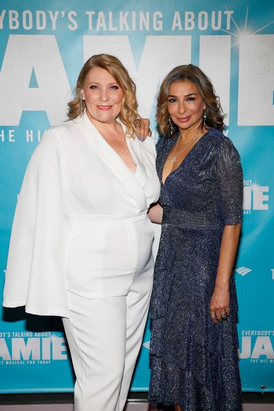 From left, cast members Melissa Jacques and Shobna Gulati arrive before the North Ame Photo