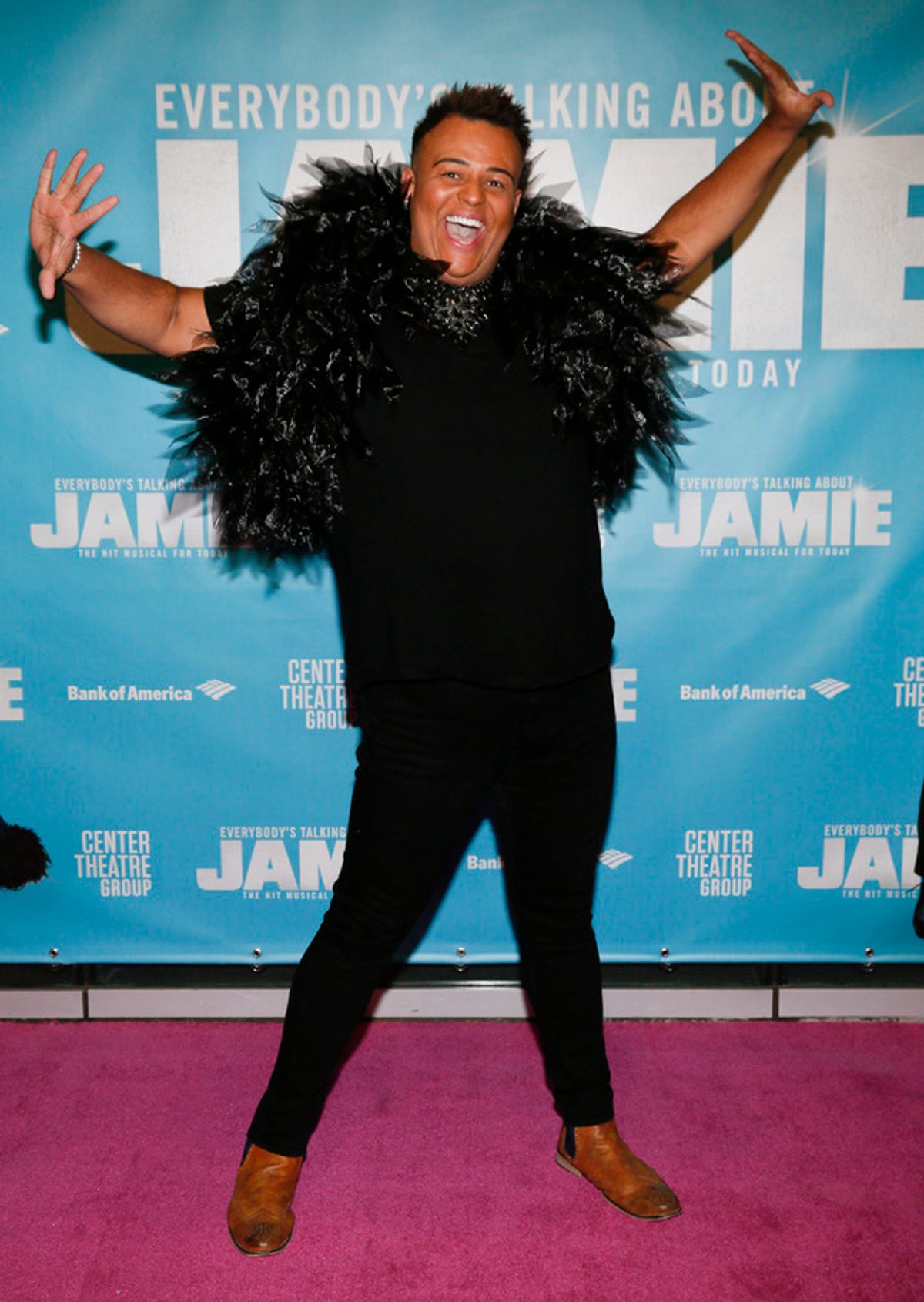 Cast member Leon Craig arrives before the North American premiere of the West End hit musical “Everybody’s Talking About Jamie” at Center Theatre Group/Ahmanson Theatre on January 21, 2022, in Los Angeles, California.  (Photo by Ryan Miller/Capture Imaging) at 