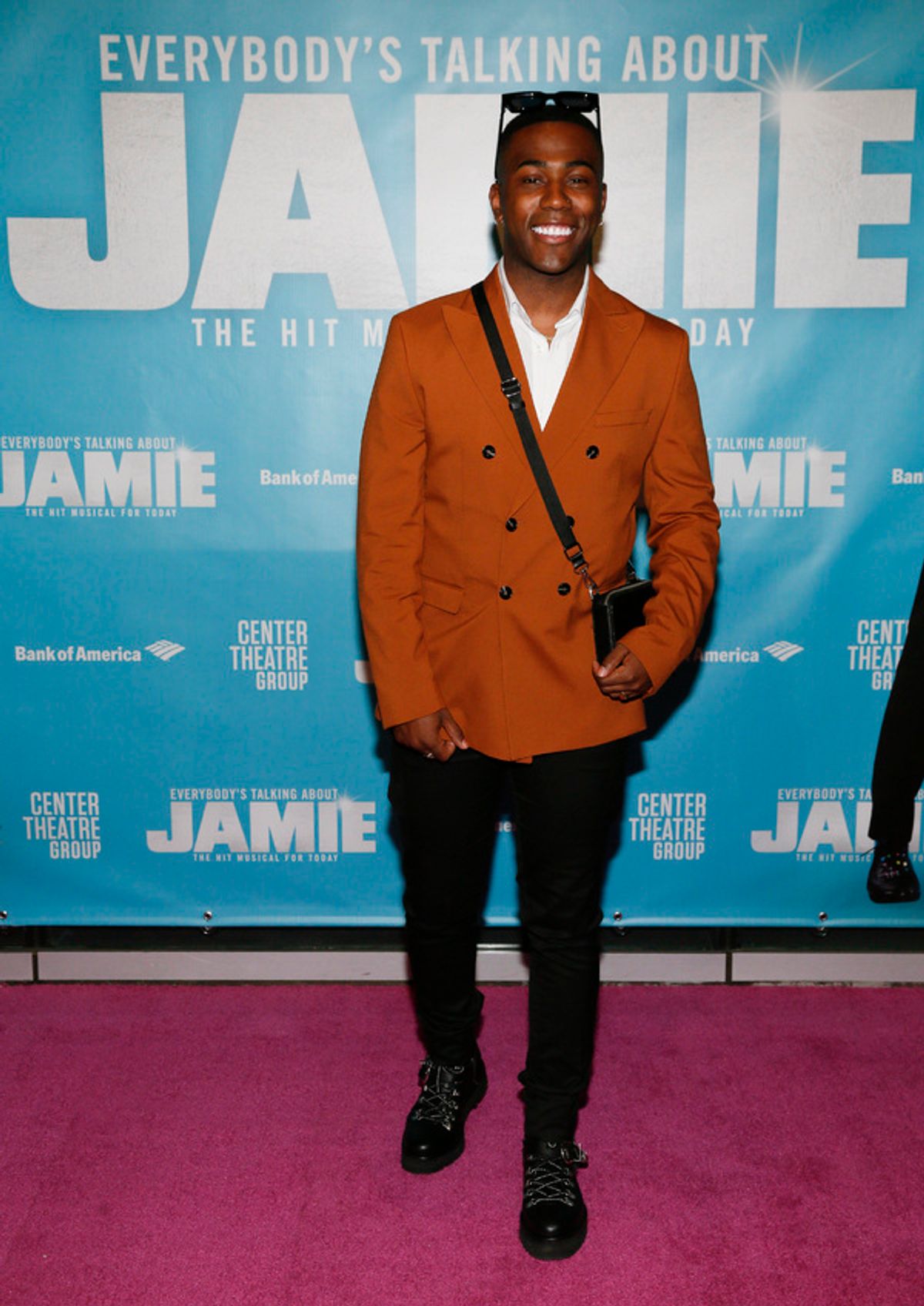 Cast member Simeon Beckett arrives before the North American premiere of the West End hit musical “Everybody’s Talking About Jamie” at Center Theatre Group/Ahmanson Theatre on January 21, 2022, in Los Angeles, California.  (Photo by Ryan Miller/Capture Imaging) at 