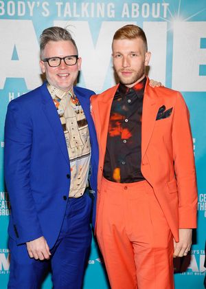 From left, book writer/lyricist Tom MacRae and Dannie Bye arrive before the North Ame Photo