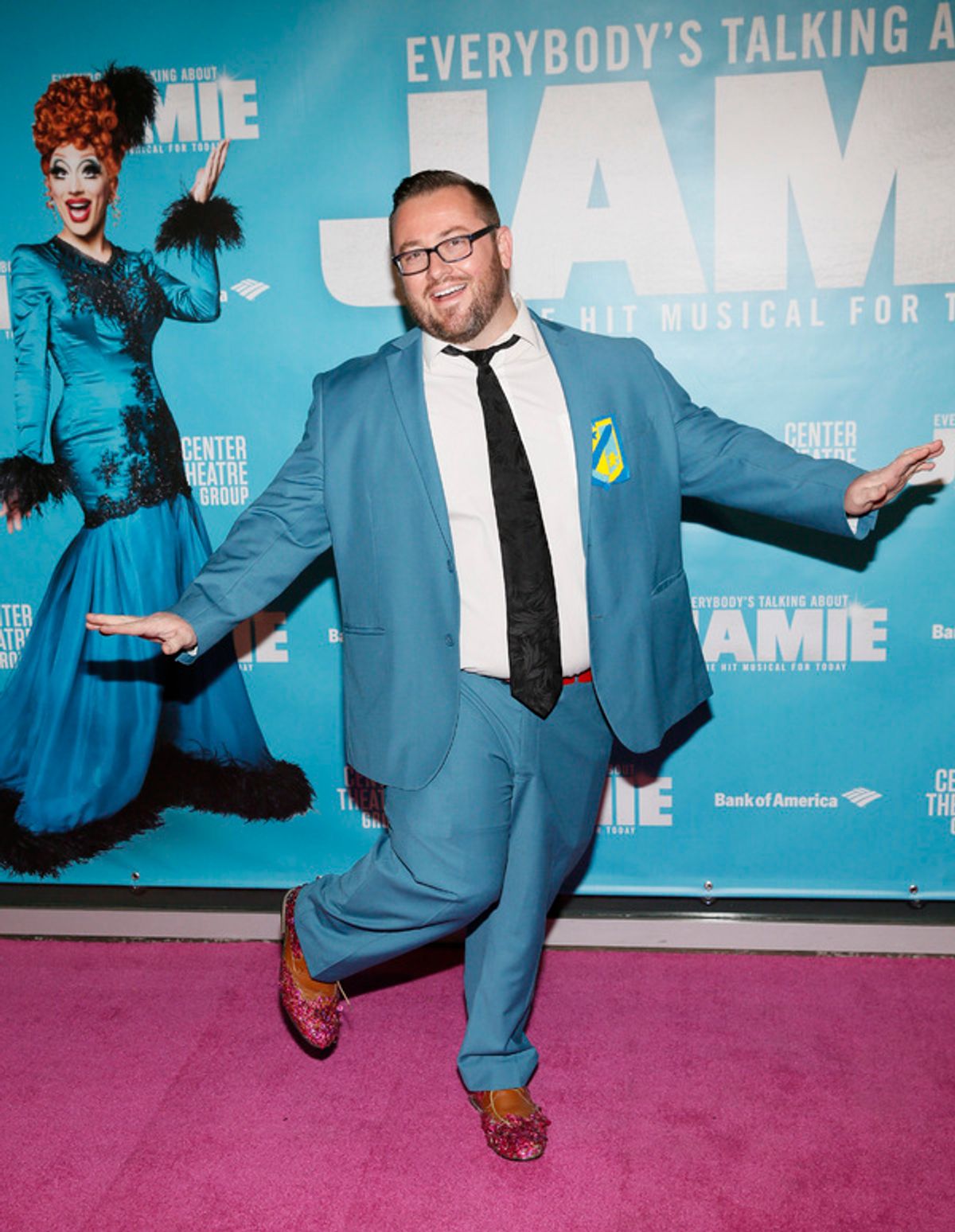Actor Joe Harris arrives before the North American premiere of the West End hit musical “Everybody’s Talking About Jamie” at Center Theatre Group/Ahmanson Theatre on January 21, 2022, in Los Angeles, California.  (Photo by Ryan Miller/Capture Imaging) at 