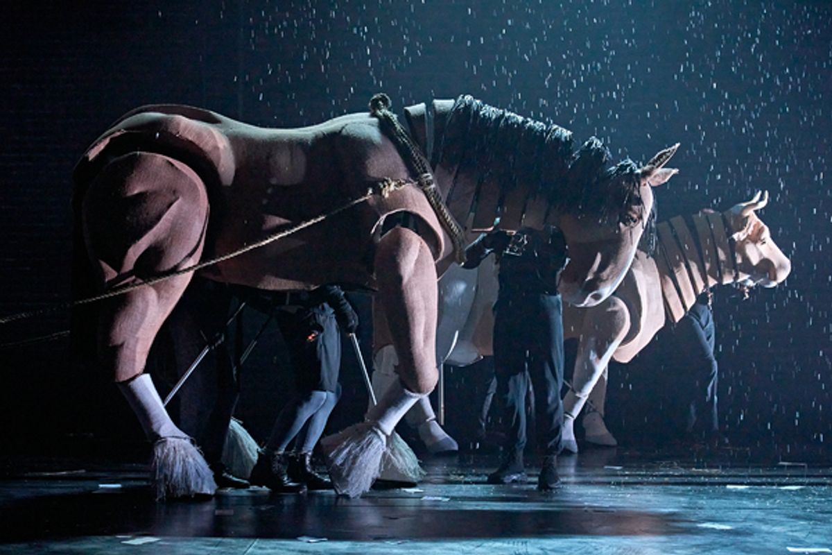 Boxer (puppeteers Elisa De Grey, Matt Tait and Rayo Patel) and Clover (puppeteers Yana Penrose and Edie Edmundson) at 