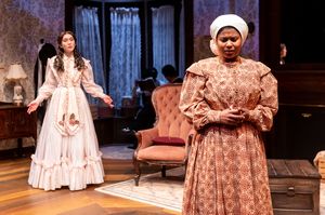 Mary Anna Elizabeth (Rebecca Hurd, left) feels free to share her thoughts and feelings with Zhuukee (also called Annabelle Lee) (Demetra Dee).
@ BroadwayWorld Mary Anna Elizabeth (Rebecca Hurd, left) feels free to share her thoughts and feeling Photo