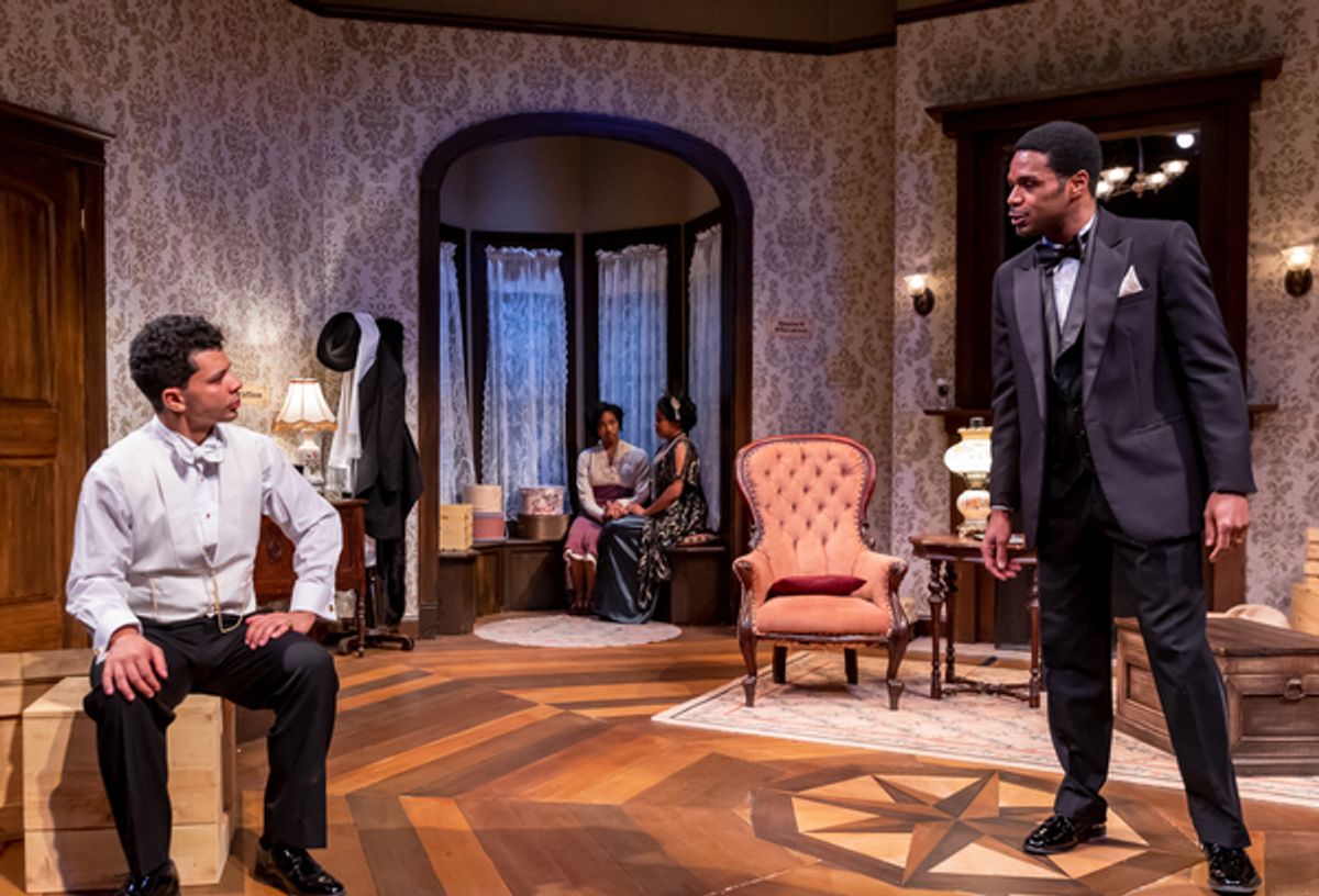 Black Victorians Franklin (Xavier Edward King, from left), Janet (Jaye Ladymore), Marcus (Travis Delgado), and Annelle (Ayanna Bria Bakari) discuss the state of their world in 1919. at 