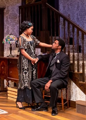 Annelle (Ayanna Bria Bakari, left) tries to comfort her husband Marcus (Travis Delgado).
@ BroadwayWorld Annelle (Ayanna Bria Bakari, left) tries to comfort her husband Marcus (Travis Delgad Photo