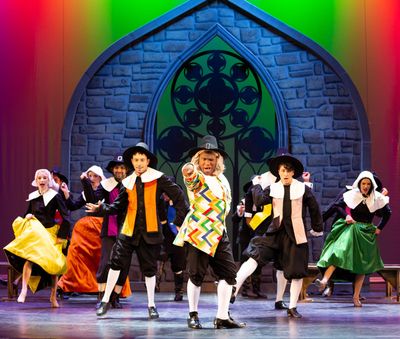 Jalon Matthews (center) and the company of Something Rotten!  Photo