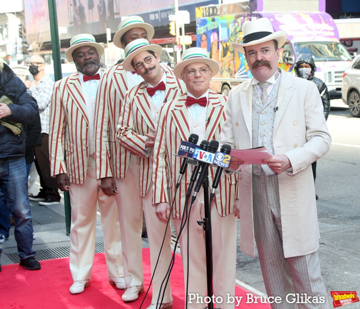 ''The Barbershop Quartet'' PhillipBoykin, Nicholas Ward, Daniel Torres, Eddie Korbich and Jefferson Mays as ''River City’s own Mayor George Shinn''  at 