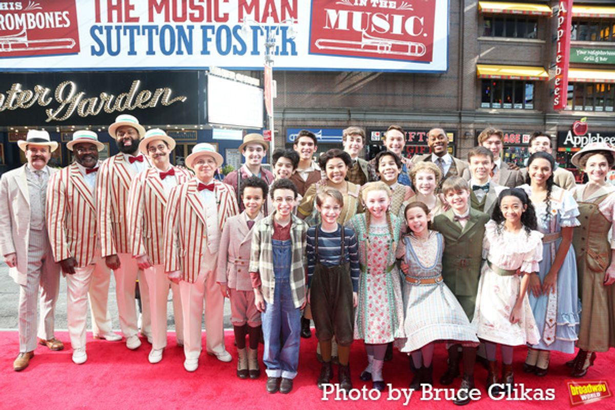 Jefferson Mays and ''The Barbershop Quartet'' Phillip Boykin, Nicholas Ward, Daniel Torres, Eddie Korbich and The Music Man’s 21 young cast members making their Broadway debuts at 