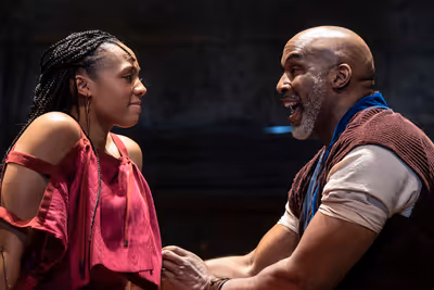 Phoenix Best as Mary and Alan H. Green as her father, Jacob, in "A.D. 16" at Olney Th Photo