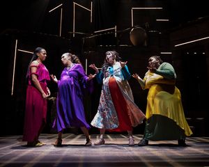 Phoenix Best (Mary) receiving advice from the Nazarene Girls, Adelina Mitchell (Ruth), Chani Wereley (Esther), and Jade Jones (Jessica) in "A.D. 16" at Olney Theatre Center.
@ BroadwayWorld Phoenix Best (Mary) receiving advice from the Nazarene Girls, Adelina Mitchell (Ruth) Photo