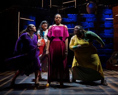 Phoenix Best as Mary (center) with the Nazarene Girls, Adelina Mitchell as Ruth (left Photo