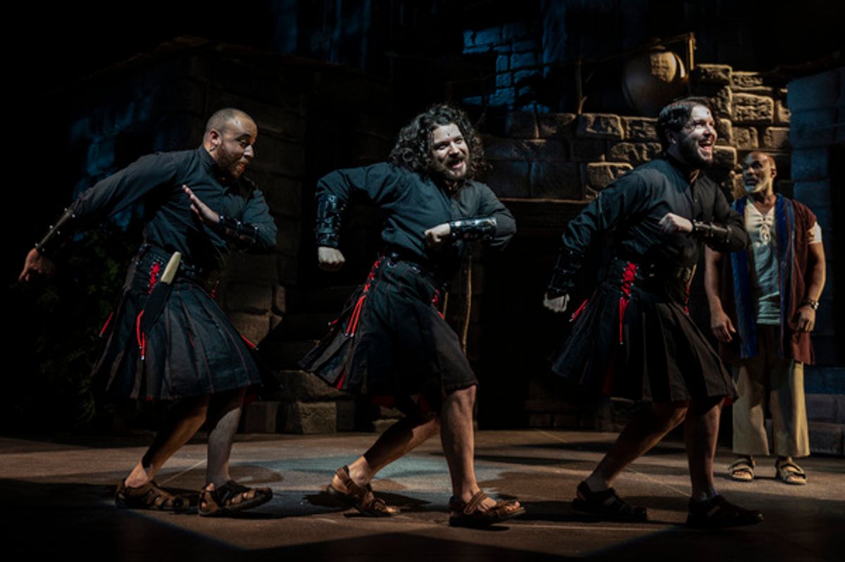 Calvin McCullough (Mattias), Jared Loftin (Nicholas), and Christian Montgomery (Bartimaeus) as Officers of the Sanhedrin in 'A.D. 16' at Olney Theatre Center.
 at 
