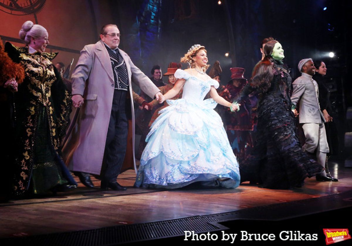 Sharon Sachs as 'Madame Morrible', Michael McCormick as 'The Wizard', Brittney Johnson as 'Glinda', Lindsay Pearce as 'Elphaba', Jordan Barrow as 'Boq' and Mili Diaz as 'Nessarose'  at 