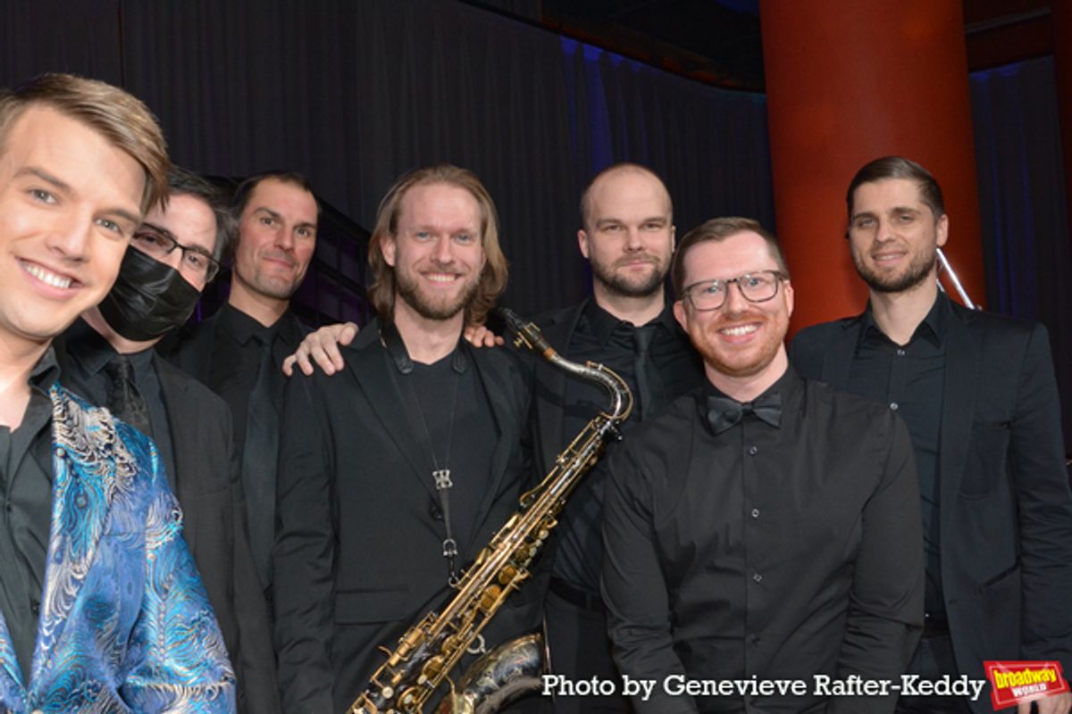 Mark William and the band-Jonathan Ward (Drums), Sam Zema (Bass), Dan Meinhardt (Sax), Josiah Lamb (Trumpet), Andrew Morrissey (Musical Director and Piano) and Jamej Bervar (Guitar) at 