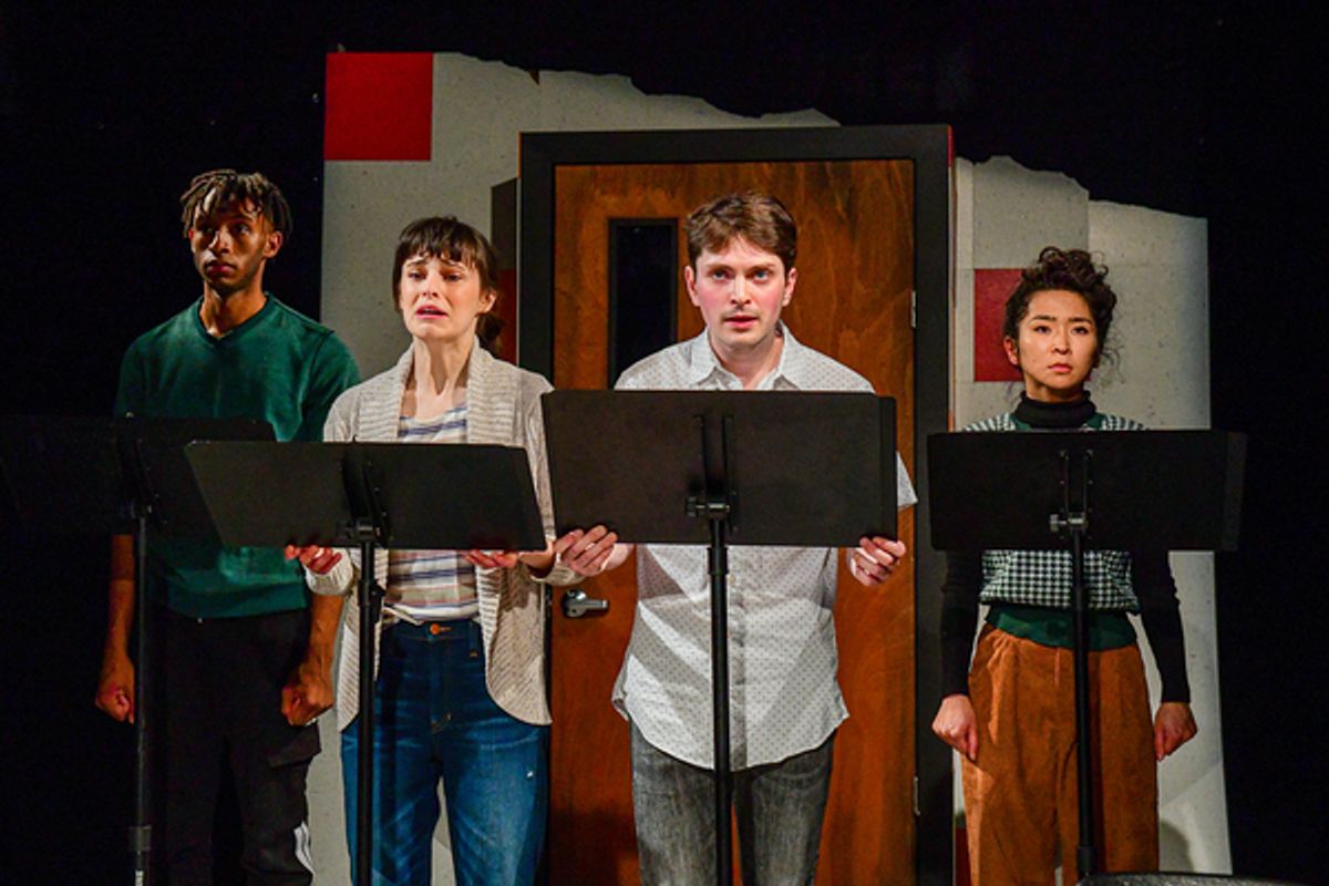 Austyn Williamson, Sophia Vitello, Graham Helfrick and Zhanna Albertini in Broken Nose Theatre’s world premiere of This Is Only a Test at Photos: Get A First Look At THIS IS ONLY A TEST at Broken Nose Theatre