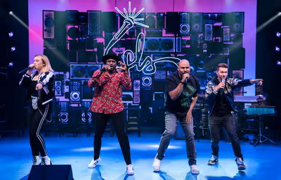 Kaila Mullady, Wayne Brady, James Monroe Iglehart, Andrew Bancroft, and Kurt Crowley  Photo