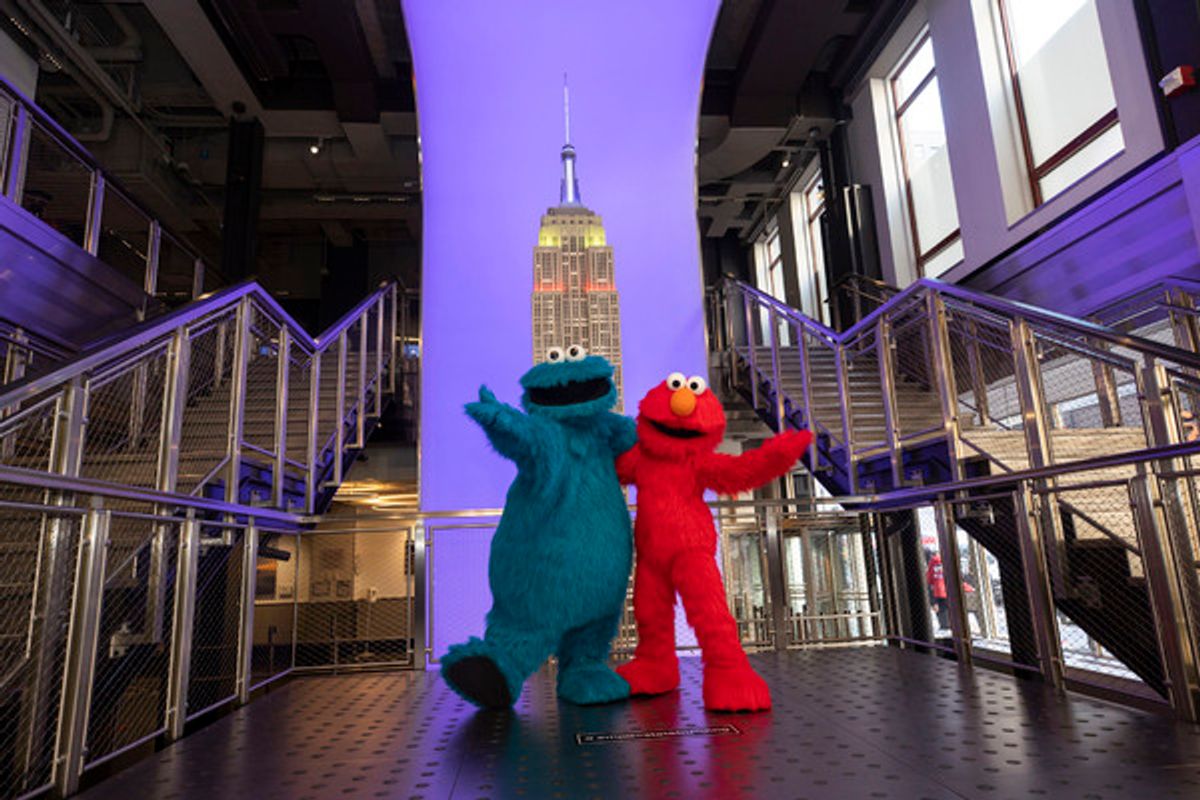 Elmo and Cookie Monster at Photos: The Empire State Building Celebrates SESAME STREET LIVE! with Elmo and Cookie Monster
