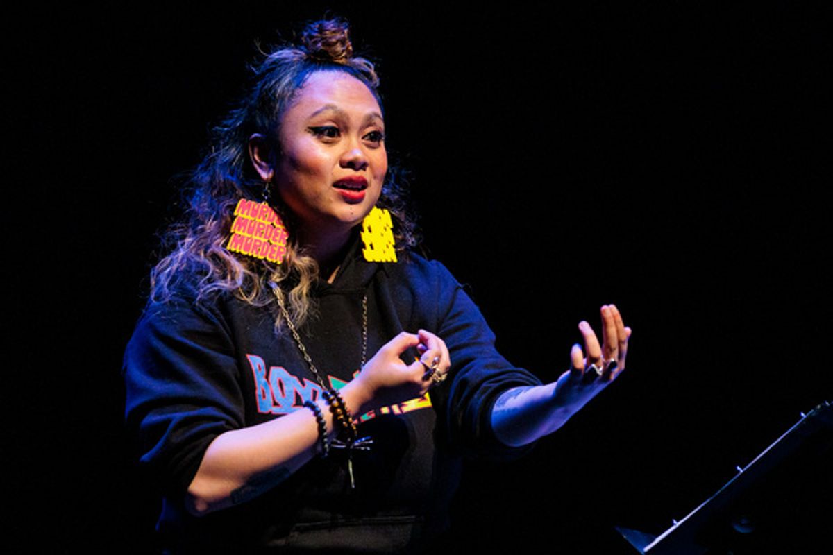 ''for coloured niggaz, or: who gon beat my ass? (you won''t I''m too scary)''    Written and performed by Ayla Xu n Chi Sullivan     Photo credit: Sachyn Mital at Photos: National Queer Theater's JUBILEE FOR A NEW VISION At The Robert W. Wilson MCC Theater Space