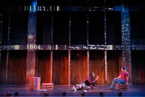 Thance Thompson (L) as John Wilkes Booth and Adam Kaokept (R) as the Balladeer Photo