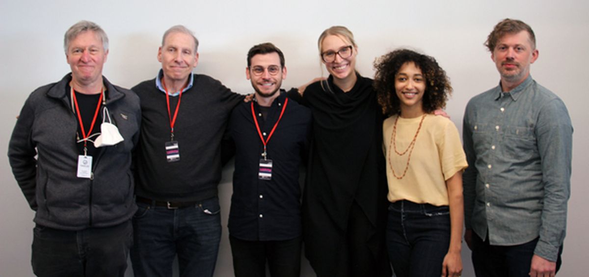 The creative team (L to R) Peter Kellogg, Stephen Weiner, Joseph Hayward, Emily Maltby, Becca Fox, David Hancock Turner (Music Director/ Orchestrations/ Vocal Arrangements) at 