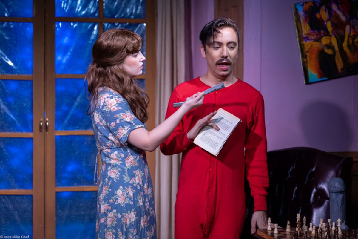 Shelby Mae Randle, left, as Jessica with Gabriel Garcia, right, as Salvador Dal  in HYSTERIA.    Photo Credit: Mike Kitaif at Photos: HYSTERIA, Terry Johnson's Olivier Award-winning Farce, Opens March 4th At The Ensemble Company