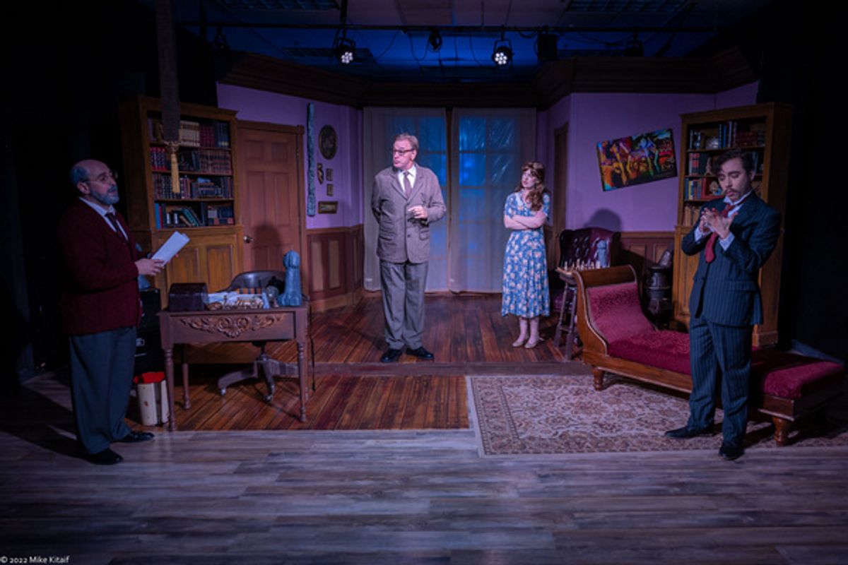 The cast of HYSTERIA.  From left, Thomas Muniz, Joseph Zimmer, Shelby Mae Randle, and Gabriel Garcia.    Photo Credit: Mike Kitaif at Photos: HYSTERIA, Terry Johnson's Olivier Award-winning Farce, Opens March 4th At The Ensemble Company