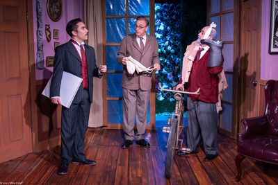 Gabriel Garcia, left, as Salvador Dal , Joseph Zimmer, center, as Dr. Abraham Yahuda, Photo