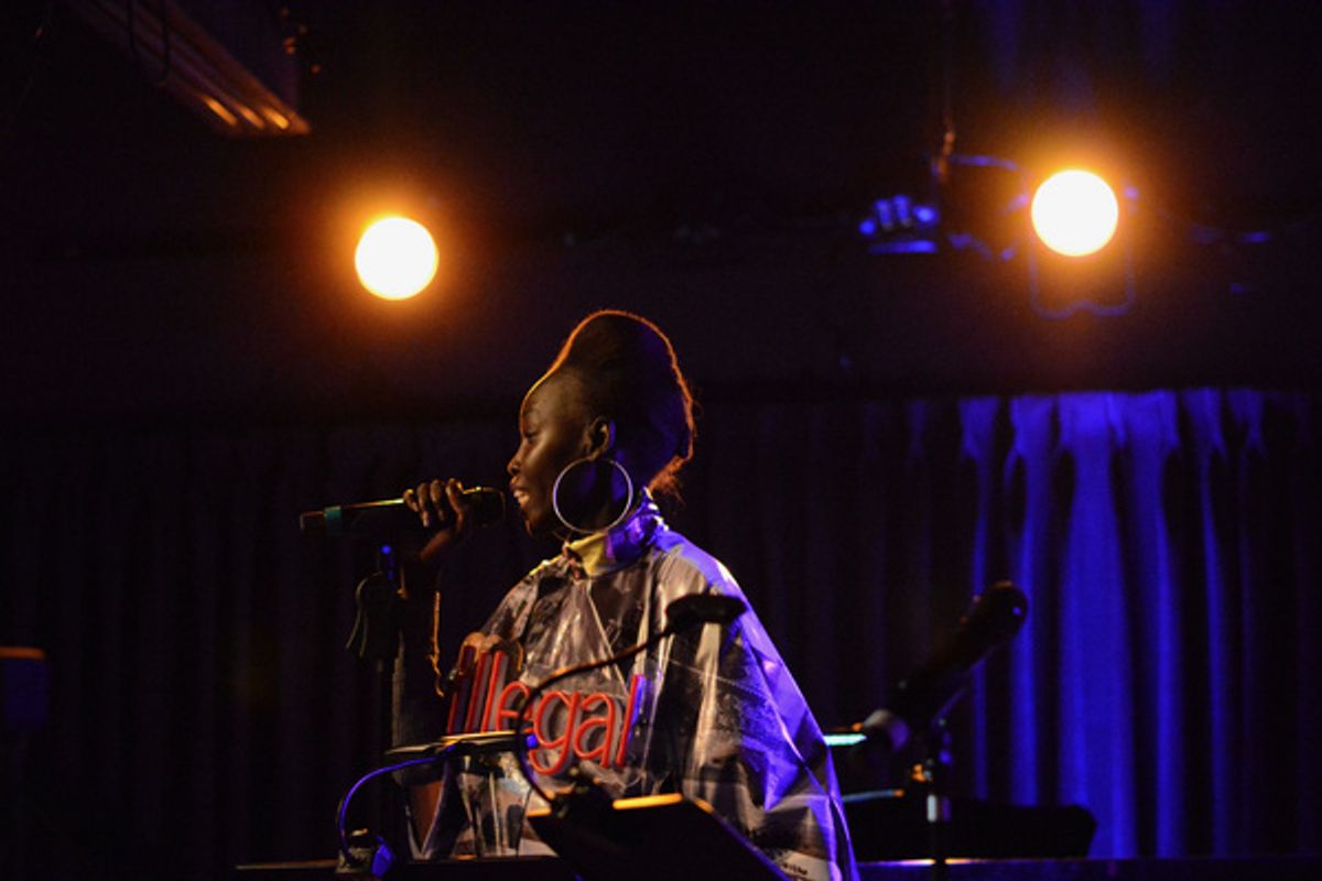 Mari Malek, celebrating the launch of Darrel Alejandro Holnes? Stepmotherland at Thomas March?s Poetry/Cabaret, NYC?s ?variety salon?, Feb 25th, at The Green Room 42. at 