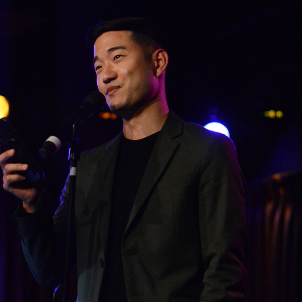 Daniel K. Isaac, celebrating the launch of Darrel Alejandro Holnes? Stepmotherland at Thomas March?s Poetry/Cabaret, NYC?s ?variety salon?, Feb 25th, at The Green Room 42. at 