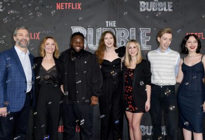 The cast of the upcoming Netflix comedy, The Bubble.  Photo