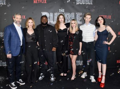 The cast of the upcoming Netflix comedy, The Bubble.  Photo