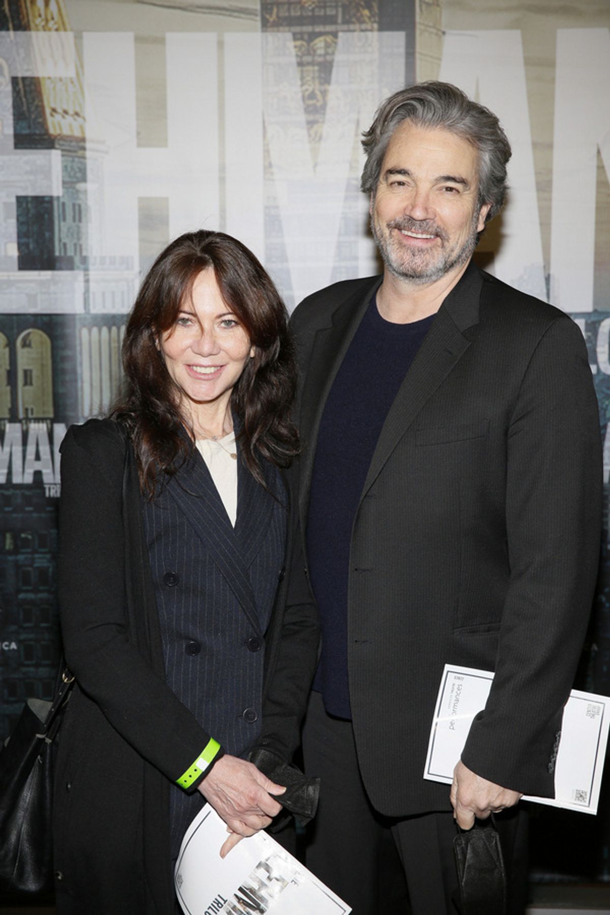 From left, film producer Leslie Urdang and actor Jon Tenney arrive for the opening night performance of ?The Lehman Trilogy? at Center Theatre Group/Ahmanson Theatre on March 6, 2022, in Los Angeles,  at 