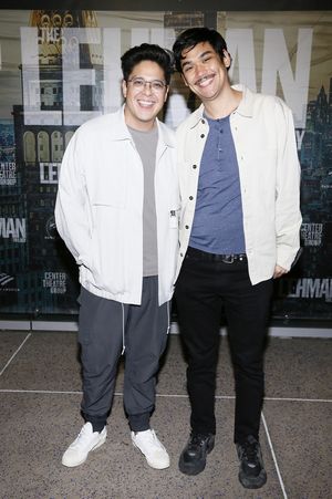 From left, actor George Salazar and Sam Levin arrive for the opening night performance of ?The Lehman Trilogy? at Center Theatre Group/Ahmanson Theatre on March 6, 2022, in Los Angeles, California. (P @ BroadwayWorld From left, actor George Salazar and Sam Levin arrive for the opening night performanc Photo