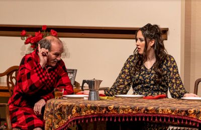 Vince (Noel O’Neill, left) gets to the point with Linda (Indiana Powell) Photo