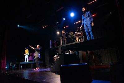 The cast of SONGS FOR A NEW WORLD presented by Servant Stage at The Junction Center i Photo