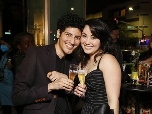 From left, playwright Benjamin Benne and cast member Sabrina Fest during the champagne toast after the world premiere of ?Alma? at Center Theatre Group?s Kirk Douglas Theatre on March 13, 2022, in Cul @ BroadwayWorld From left, playwright Benjamin Benne and cast member Sabrina Fest during the champagn Photo