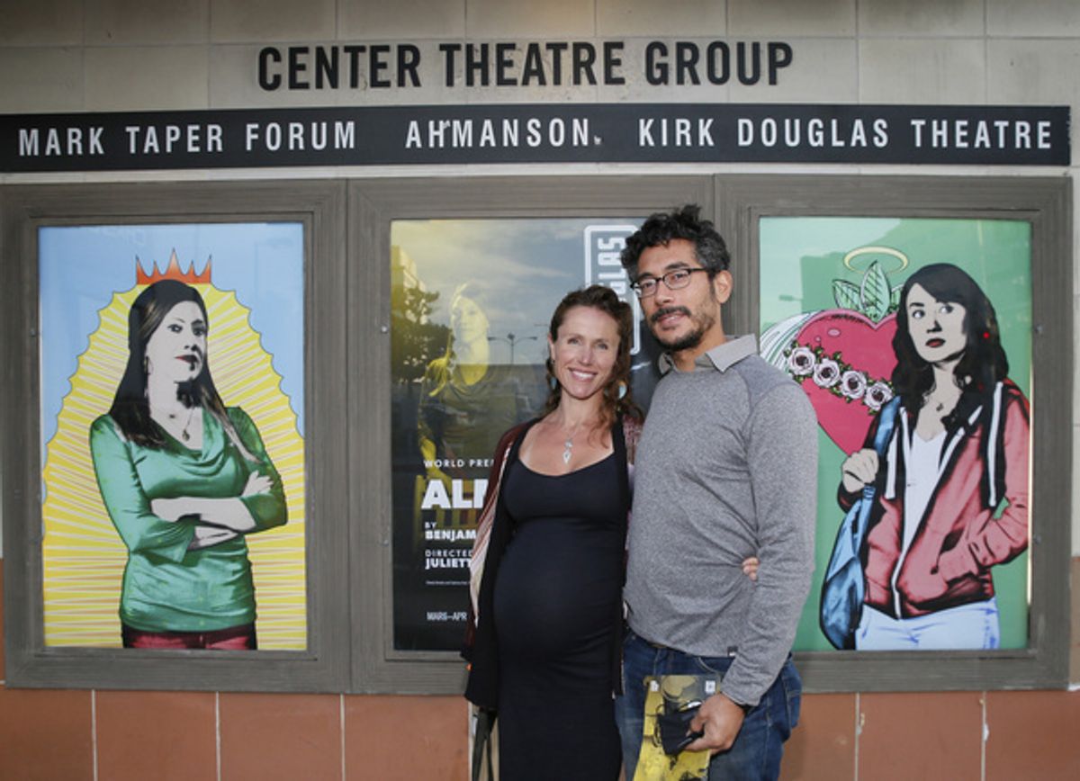 From left, Joanna Wallfisch and sound designer Daniel Corral arrive for the world premiere of ?Alma? at Center Theatre Group?s Kirk Douglas Theatre on March 13, 2022, in Culver City, California.  (Pho at 