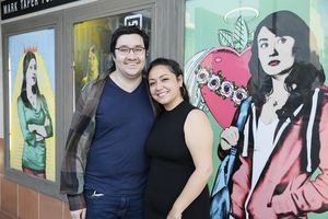 From left, Ben Vigman and costume designer Carolyn Mazuca arrive for the world premiere of ?Alma? at Center Theatre Group?s Kirk Douglas Theatre on March 13, 2022, in Culver City, California. (Photo @ BroadwayWorld From left, Ben Vigman and costume designer Carolyn Mazuca arrive for the world premie Photo