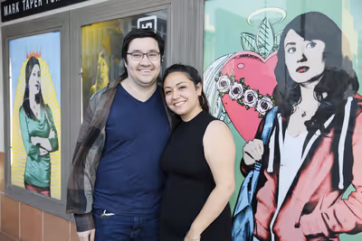 From left, Ben Vigman and costume designer Carolyn Mazuca arrive for the world premie Photo