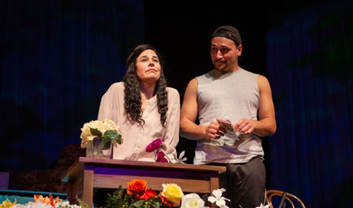 Cousins Yazmin Ortiz (Lara Maria*) and Elliot Ortiz (Xander DeAngeles*) discuss arrangements for a memorial at Photos: Inside Look at WATER BY THE SPOONFUL at The San Francisco Playhouse