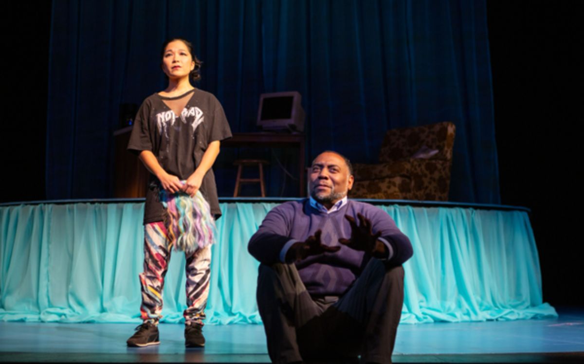 Chutes&Ladders (Dorian Lockett*, right) connects across cyberspace with Orangutan (Sango Tajima) at 