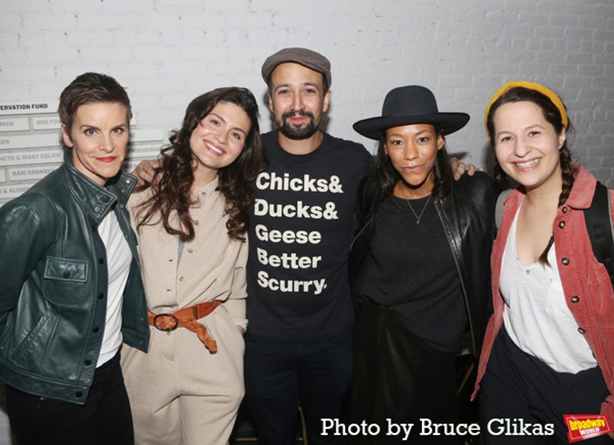 Jenn Colella, Phillipa Soo, Lin-Manuel Miranda, Nikki M. James and Shaina Taub at 