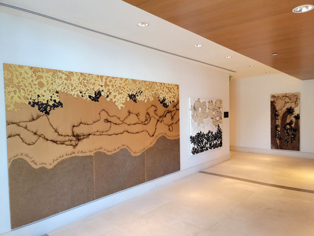 Installation photo of Mira Lehr: Continuum at the EPIC Hotel in Miami. at Photos: Women's History Month Art Event To Honor Eco-Feminist Artist Mira Lehr At The Kimpton EPIC Hotel Miami