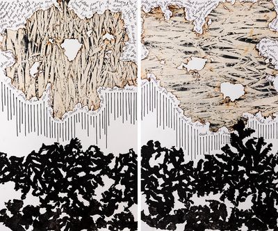 My Love Letters, by Mira Lehr (2021). Burned and dyed Japanese paper, handwriting and Photo