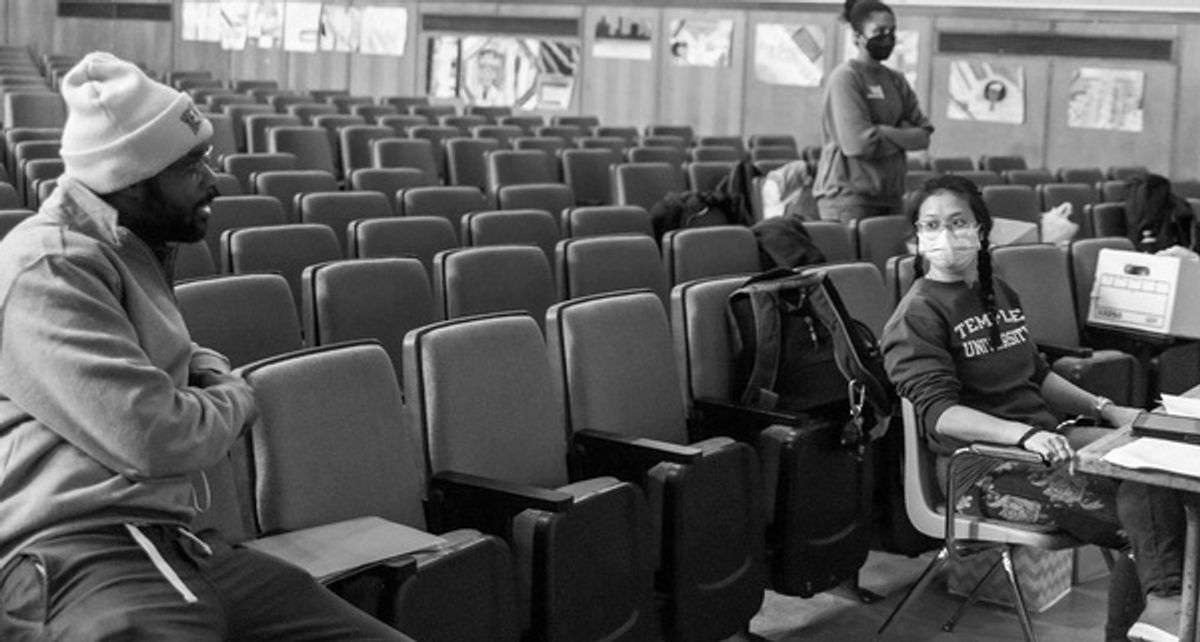 Director Andrew Binger, Scenic Designer Marie Laster, and Stage Manager Melody Wong at 