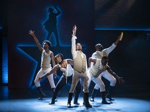 Lin-Manual as Hamilton! Left to right: Marqell Edward Clayton, Summer Greer, Andrew Puente, Cornelius Jones Jr., and Dedrick Bonner. Photo Courtesy of Musical Theatre West. Credit: Caught In The @ BroadwayWorld Lin-Manual as Hamilton! Left to right: Marqell Edward Clayton, Summer Greer, Andre Photo