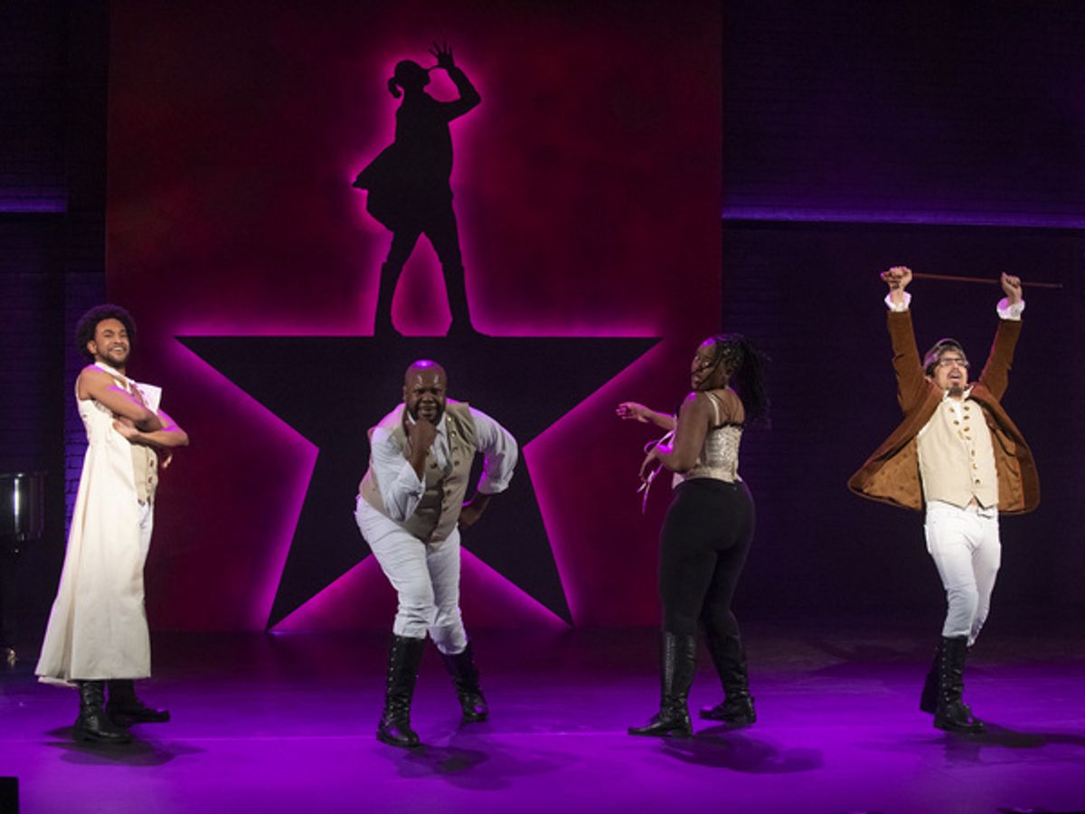 Marqell Edward Clayton, Dedrick Bonner, Summer Greer,  and Andrew Puente tease the fast-paced, rapid-fire rap show''s biggest criticism with What Did You Miss?    Photo Courtesy of Musical Theatre West at 